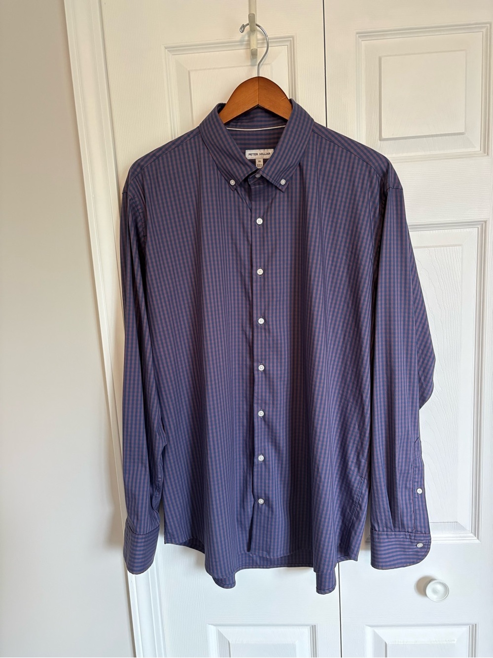 Peter Millar Men's XL Blue/Purple Checkered Button-Down Stretch Casual Shirt